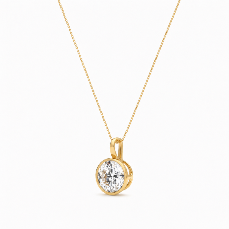 Halskette aus 14-karätigem Gold mit rund geschliffenem, im Labor gezüchtetem Diamanten in Zargenfassung-4