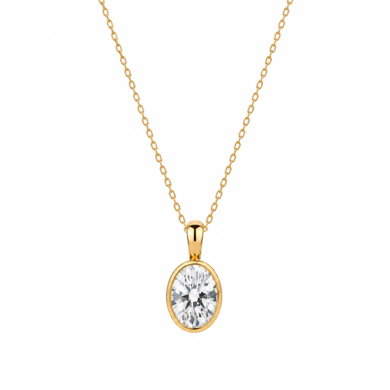 Collier en or 14 carats serti clos d'un diamant ovale de laboratoire.-1