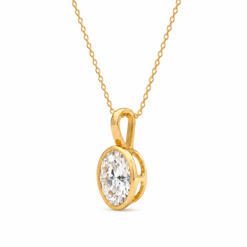 Collier en or 14 carats serti clos d'un diamant ovale de laboratoire.-3