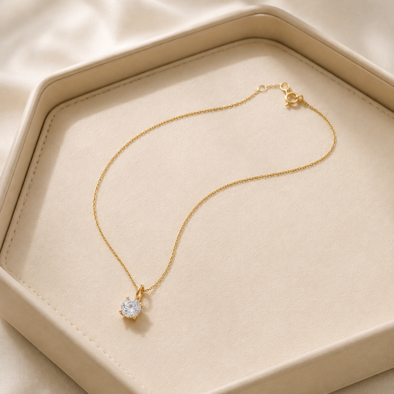 Halsketten aus 14-karätigem Gold mit runden, im Labor gezüchteten Diamanten-4