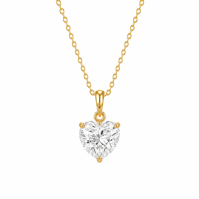 Colliers solitaires en or 14 carats avec diamant de laboratoire taille cœur-1