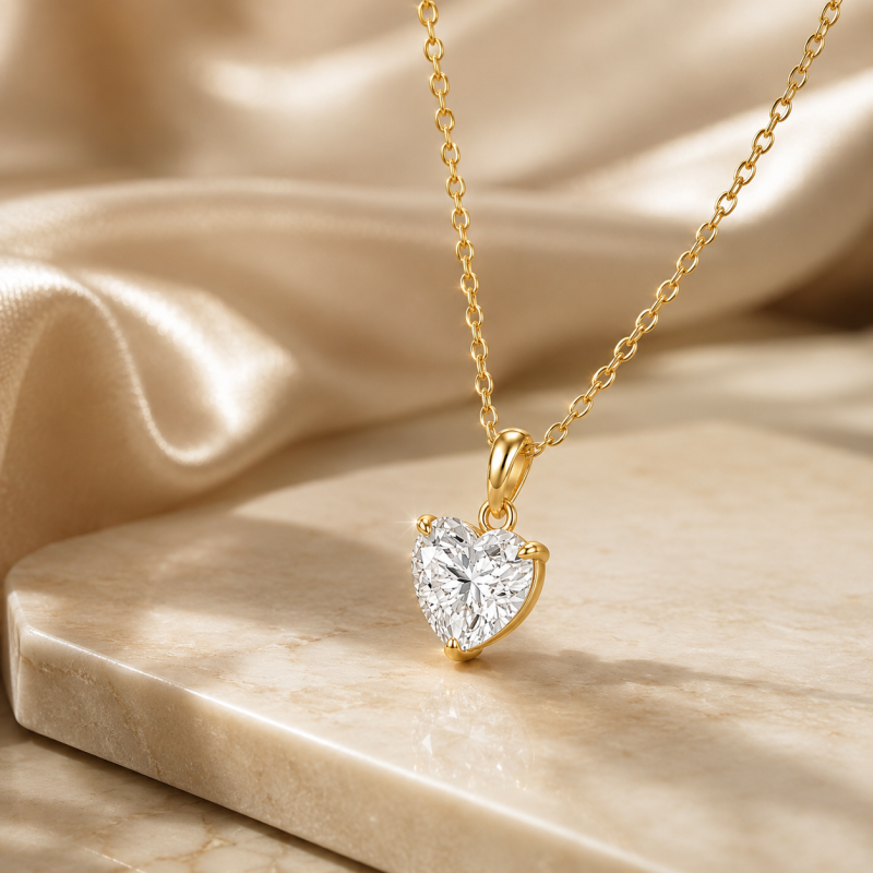Colliers solitaires en or 14 carats avec diamant de laboratoire taille cœur-3