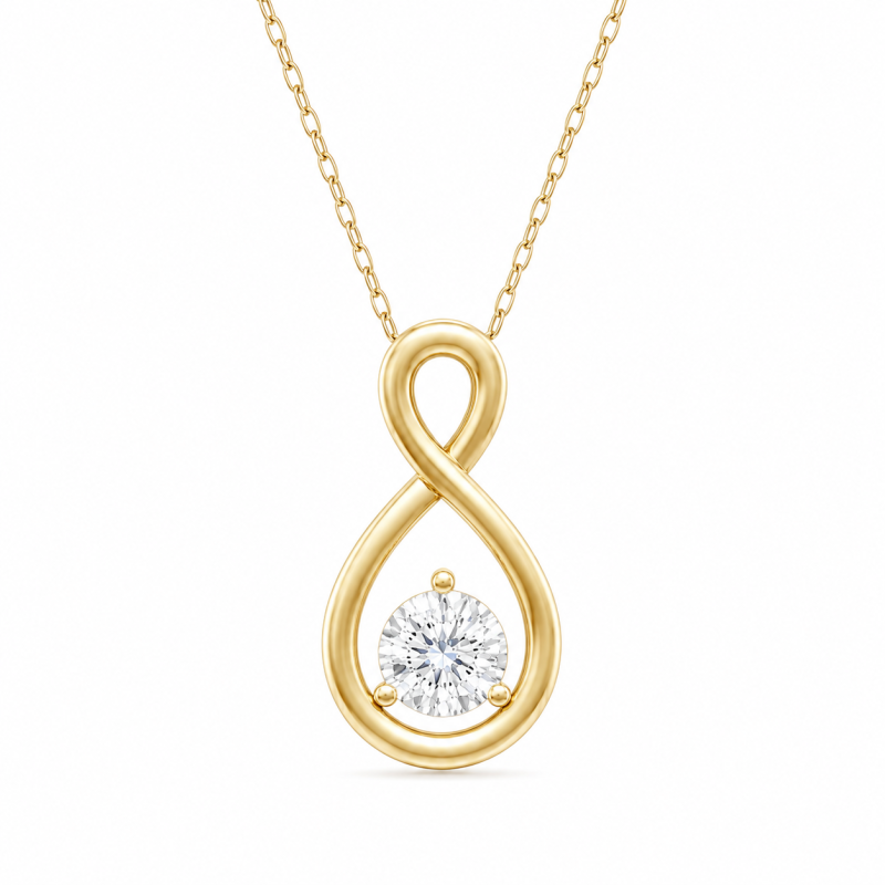 Collar con colgante de oro de 14 quilates con diamante sintético de talla redonda de 0,5 quilates y símbolo del infinito.-1