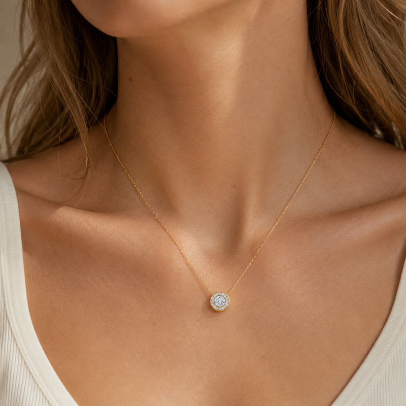 Colliers en or 14 carats sertis de diamants ronds de synthèse (0,5 carat au total)-2