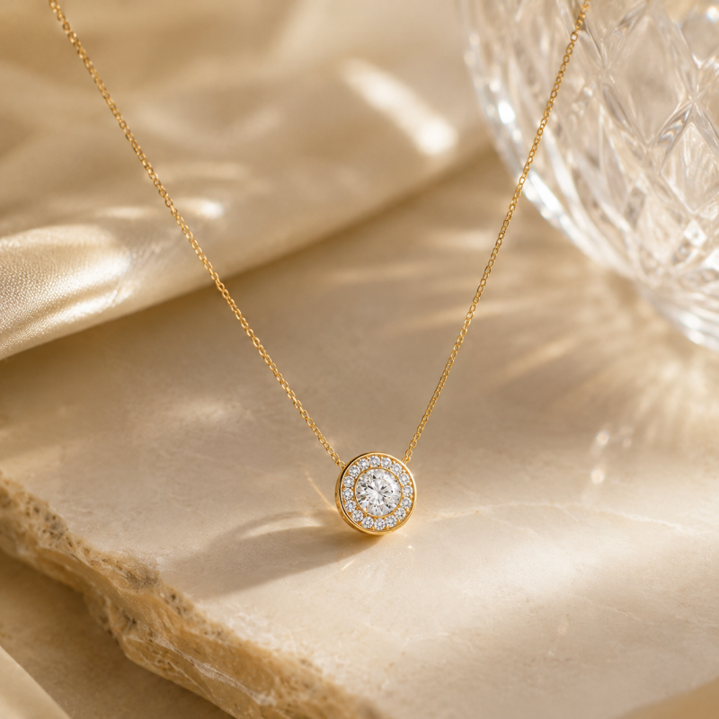 Colliers en or 14 carats sertis de diamants ronds de synthèse (0,5 carat au total)-4