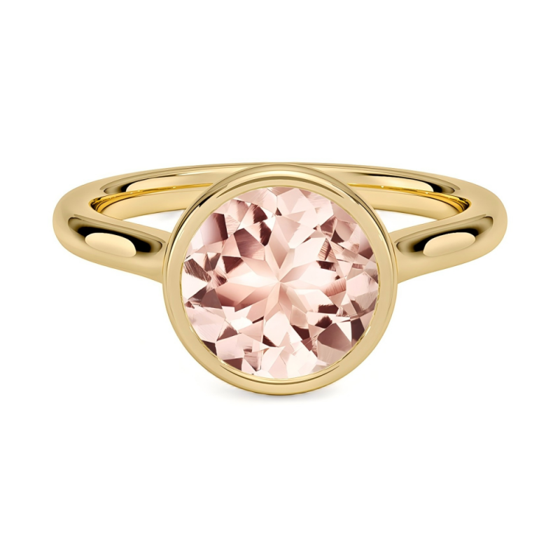10K Gold Round Cut Morganite Bezel-Set Solitaire Engagement Ring-3