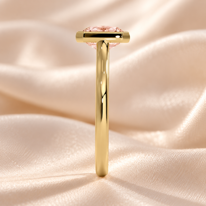 Anillo de compromiso solitario de oro de 14 quilates con morganita de talla redonda engastada en bisel.-2