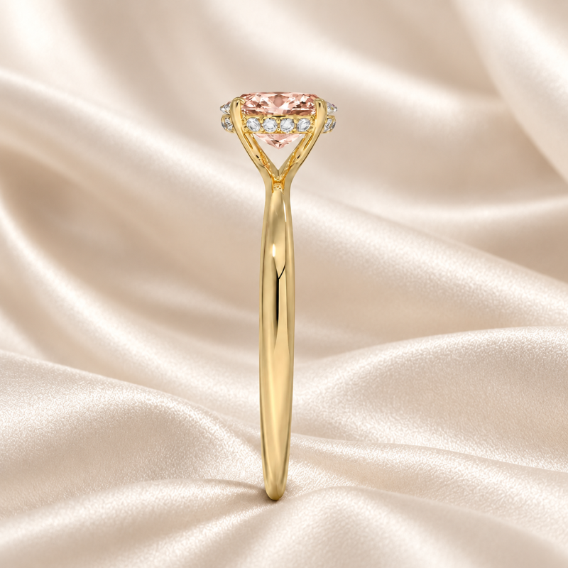 Anillo de compromiso personalizado con halo oculto y morganita rosa de talla redonda en oro de 14 quilates-3