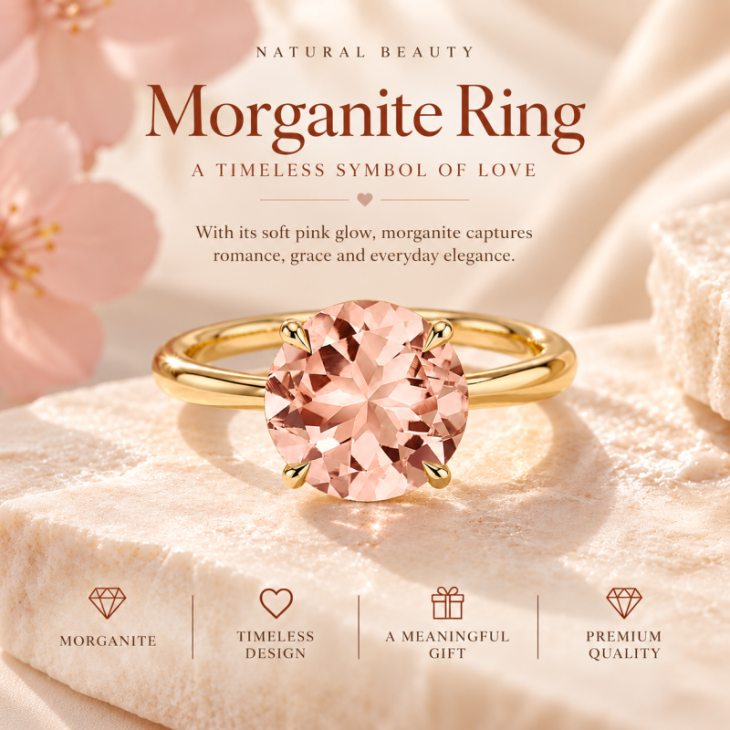 Anillo de compromiso personalizado con halo oculto y morganita rosa de talla redonda en oro de 14 quilates-4