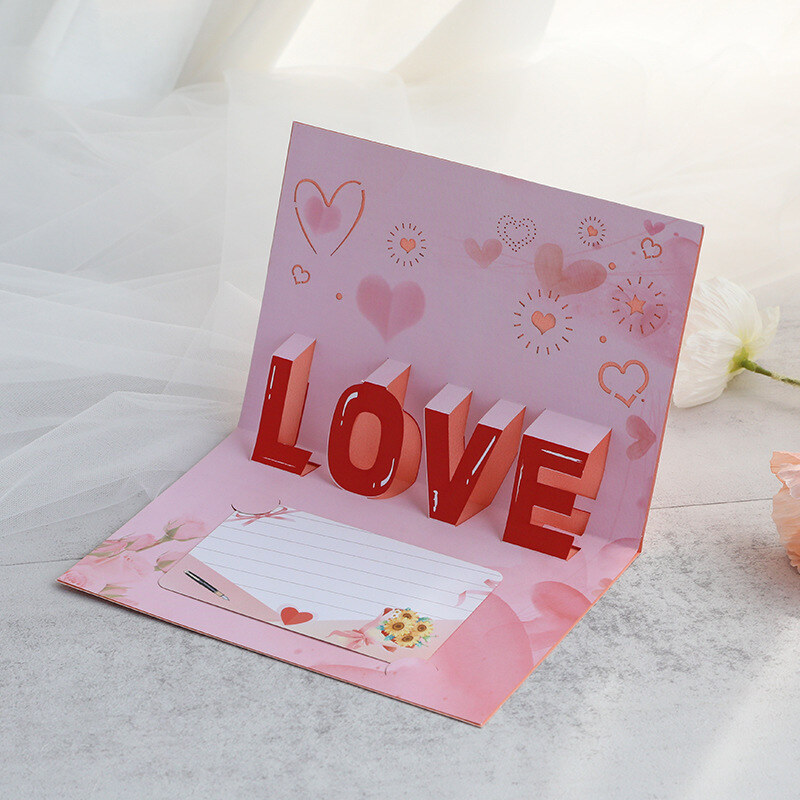 Valentine's Day gold-stamped pink LOVE three-dimensional greeting card-2