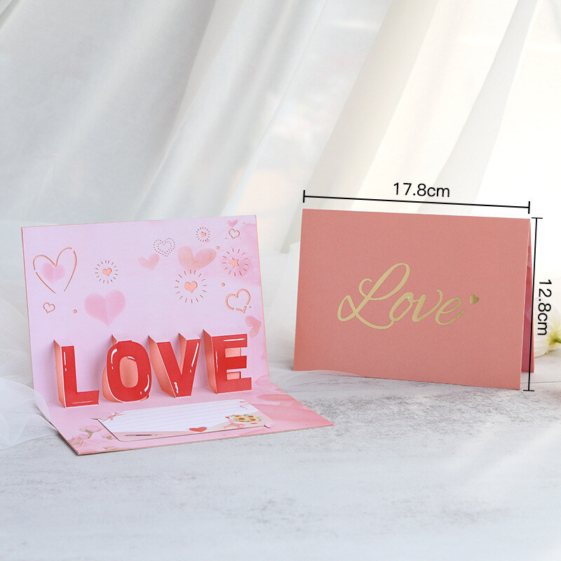 Valentine's Day gold-stamped pink LOVE three-dimensional greeting card-4