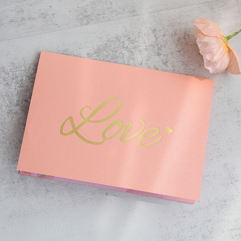 Valentine's Day gold-stamped pink LOVE three-dimensional greeting card-5