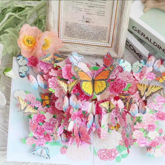 Carte de vœux 3D pour la Saint-Valentin Carte de vœux avec fleur et papillon