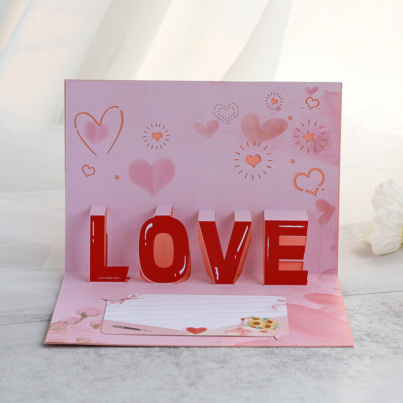 Valentine's Day gold-stamped pink LOVE three-dimensional greeting card-3