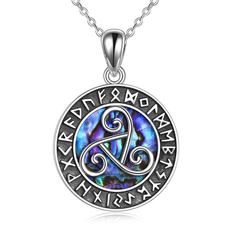 Sterling Silver Abalone Shellfish Viking Rune Necklace for Women Men-3