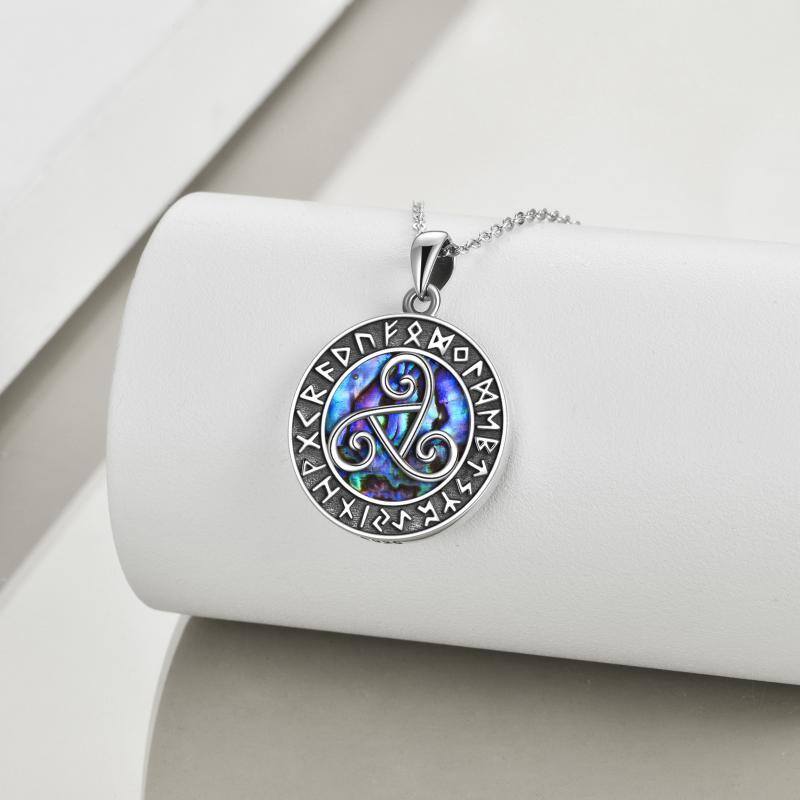 Sterling Silver Abalone Shellfish Viking Rune Necklace for Women Men-3