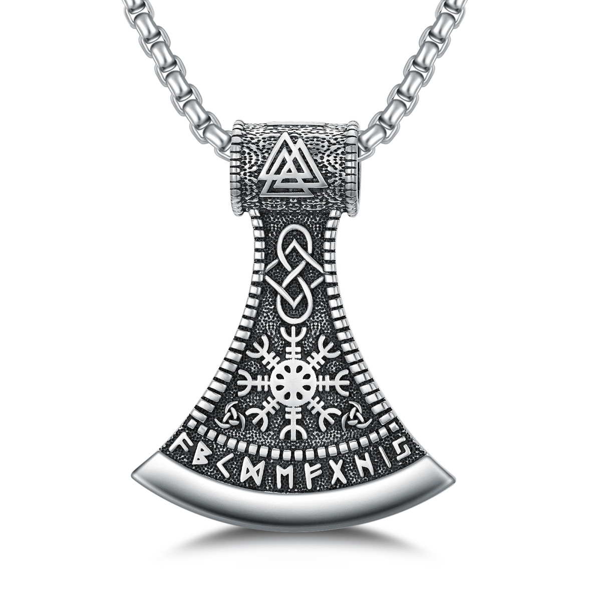 Viking Necklace for Men 925 Sterling Silver Viking Axe Compass Celtic Knot Norse Jewelry-1