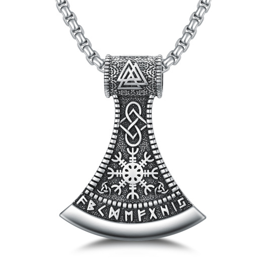 Viking Necklace for Men 925 Sterling Silver Viking Axe Compass Celtic Knot Norse Jewelry