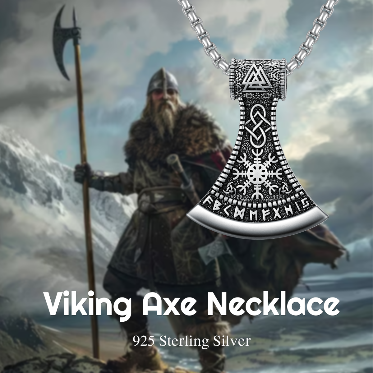 Colar Viking para Homens 925 Prata Esterlina Viking Machado Bússola Nó Celta Jóias Nórdicas-3