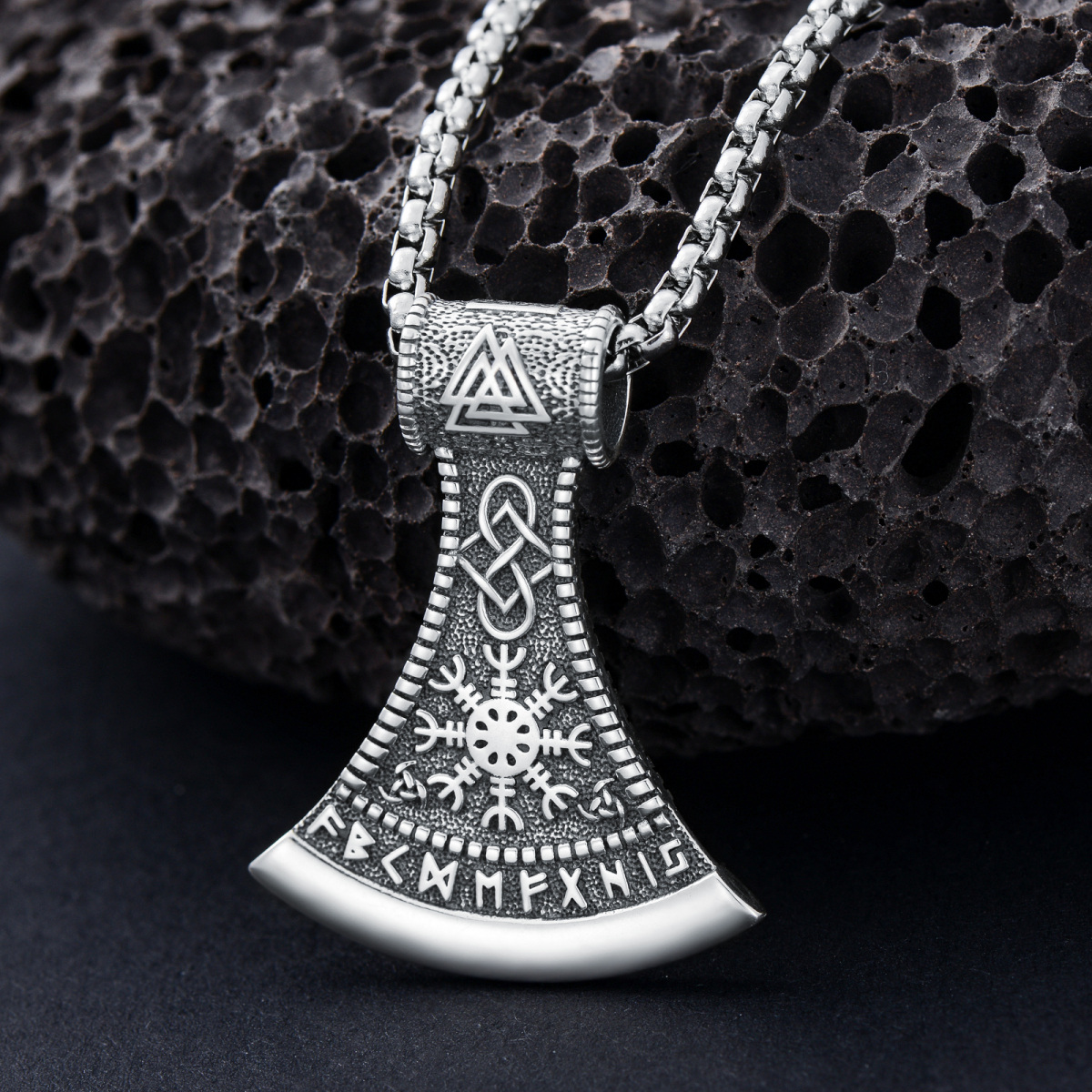 Viking Necklace for Men 925 Sterling Silver Viking Axe Compass Celtic Knot Norse Jewelry-4