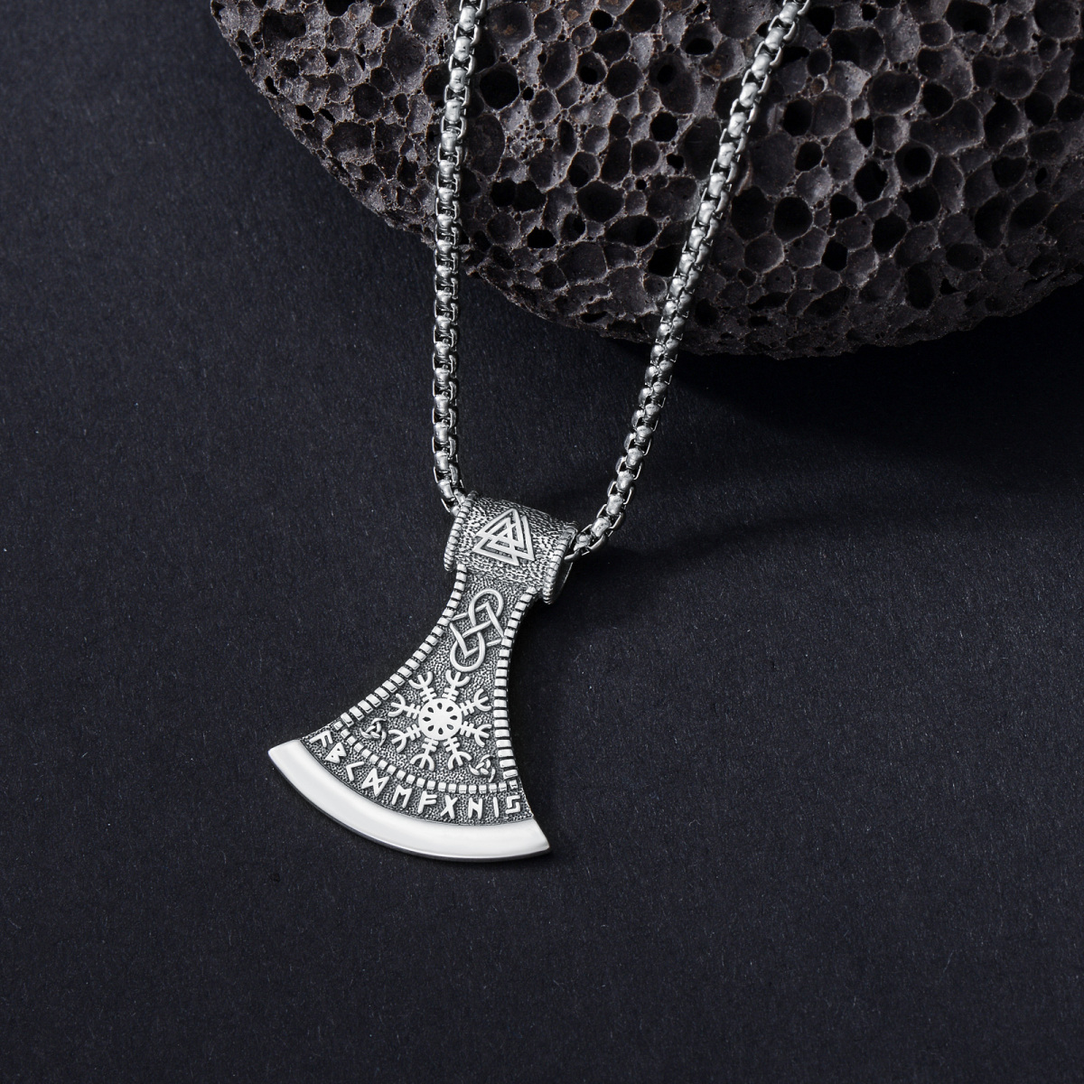 Viking Necklace for Men 925 Sterling Silver Viking Axe Compass Celtic Knot Norse Jewelry-6