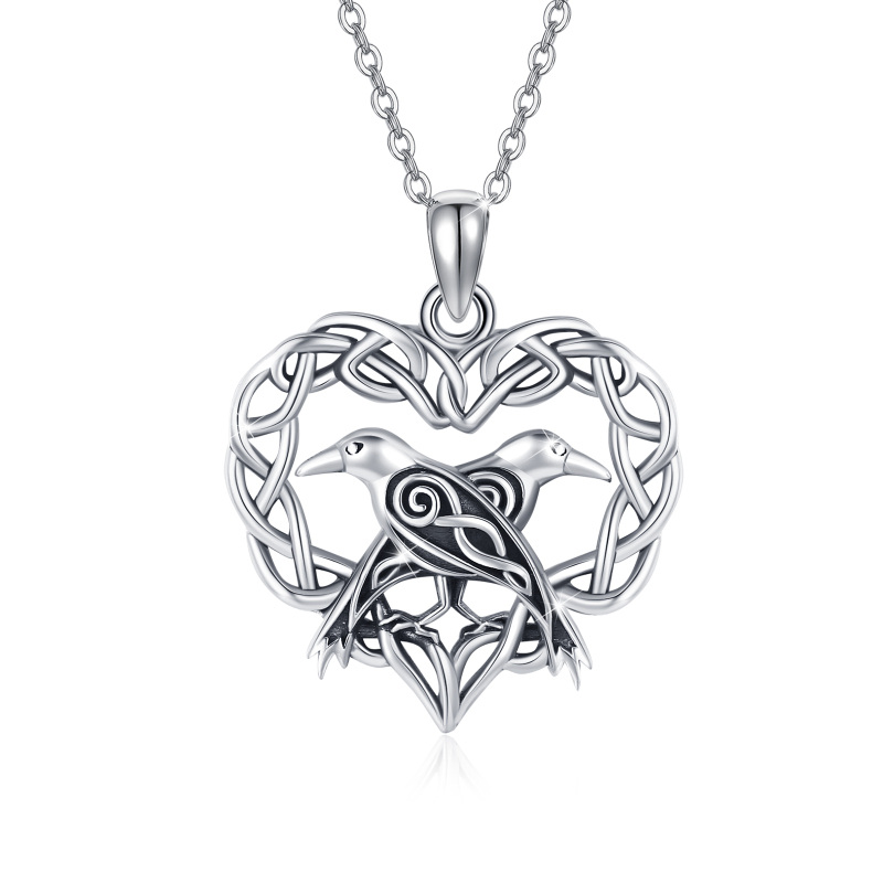 Sterling Silver Celtic Knot &Crow Pendant Necklace-1