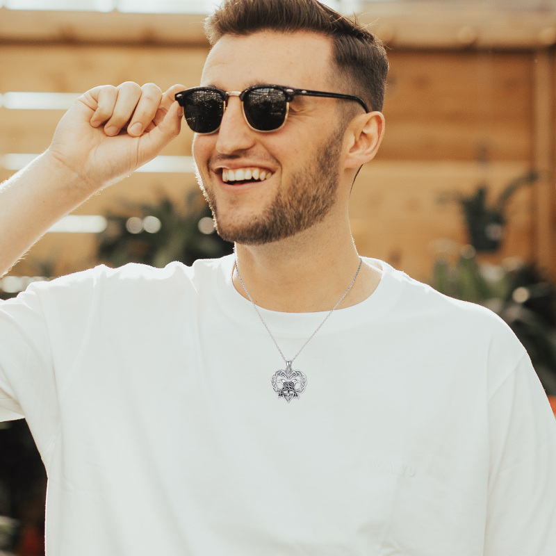 Sterling Silver Celtic Knot &Crow Pendant Necklace-2