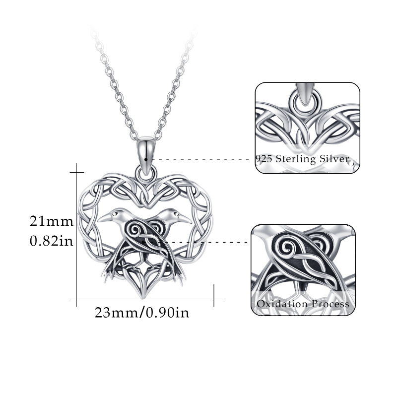 Sterling Silver Celtic Knot &Crow Pendant Necklace-6
