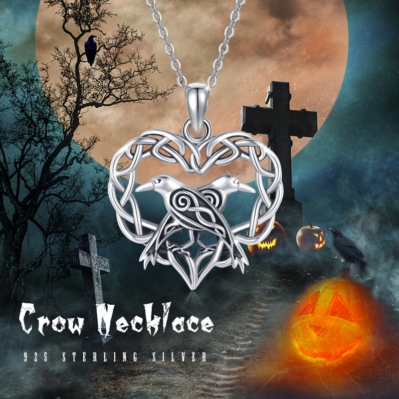 Sterling Silver Celtic Knot &Crow Pendant Necklace-4