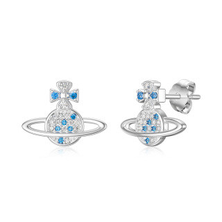 Sterling Silver Cubic Zirconia Planet Stud Earrings-34