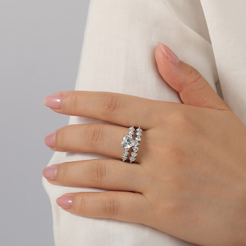 White Gold Vermeil Personalized Engraving & Heart Engagement Ring-2