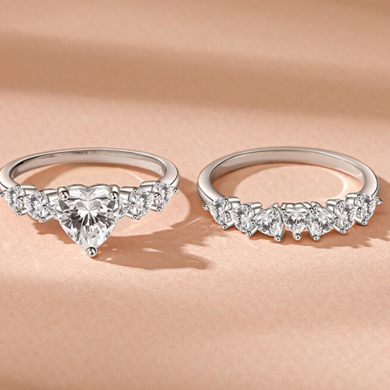 White Gold Vermeil Personalized Engraving & Heart Engagement Ring-3
