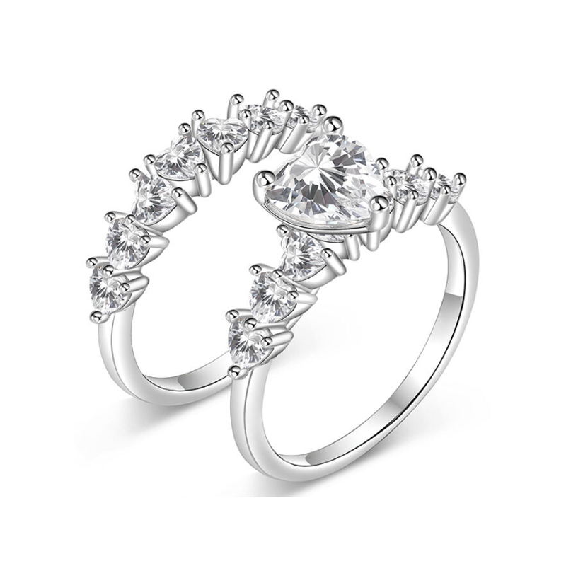 White Gold Vermeil Personalized Engraving & Heart Engagement Ring-4