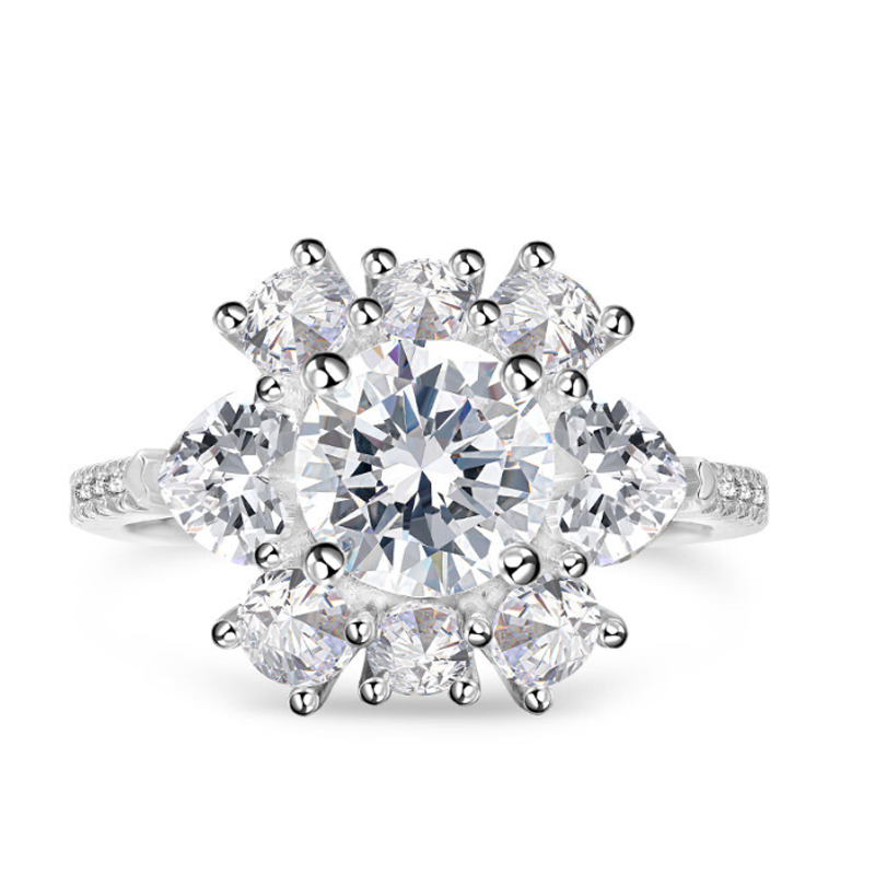 Anillo de compromiso personalizado con flor grabada en oro vermeil blanco para mujer-13