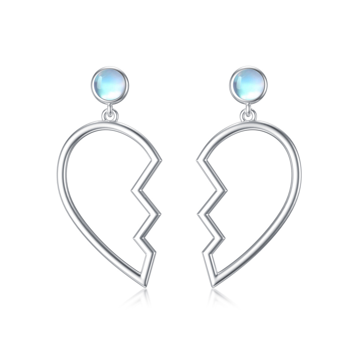 Boucles d'oreilles pendantes en forme de cœur avec ailes d'ange et pierre de lune rondes en argent sterling-1