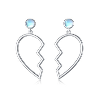 Sterling Silver Round Moonstone Angel Wing & Heart Drop Earrings-4