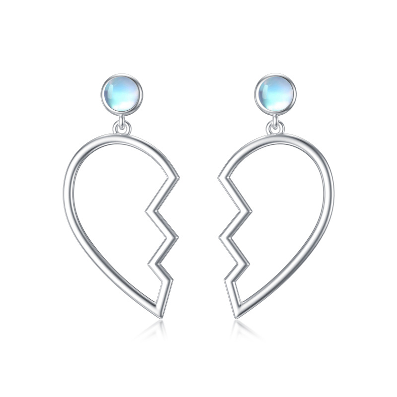 Sterling Silver Round Moonstone Angel Wing & Heart Drop Earrings-10