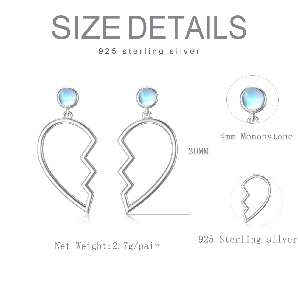 Orecchini pendenti a forma di cuore con ali d'angelo e pietra di luna rotonda in argento sterling-5