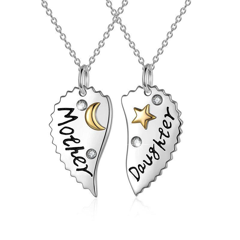 Sterling Silver Two-tone Cubic Zirconia Star Mother & Daughter Necklace Set for Women-8