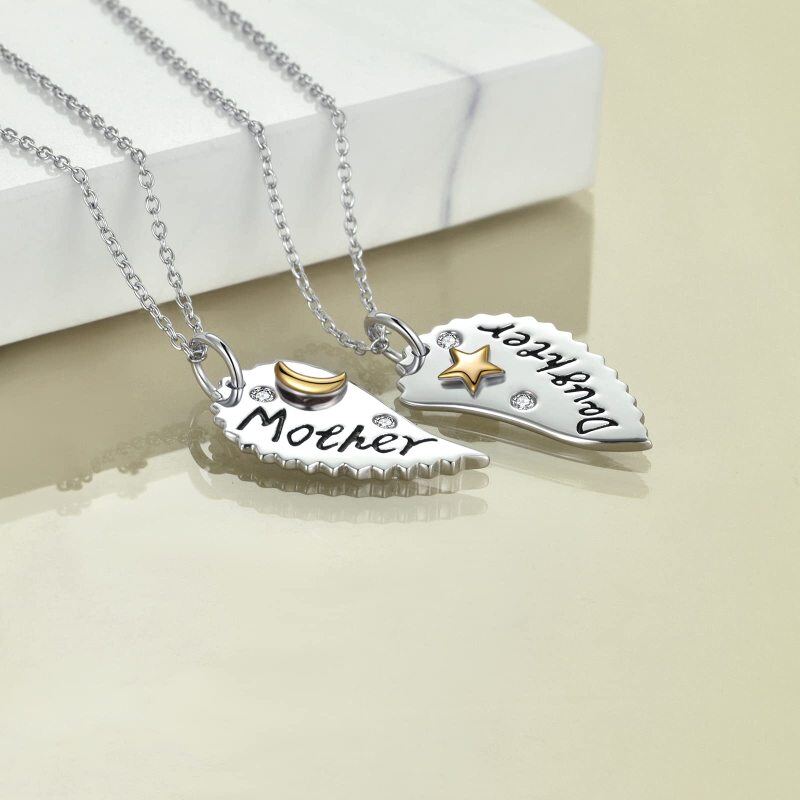Sterling Silver Two-tone Cubic Zirconia Star Mother & Daughter Necklace Set for Women-4