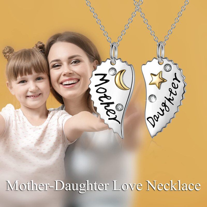 Sterling Silver Two-tone Cubic Zirconia Star Mother & Daughter Necklace Set for Women-6