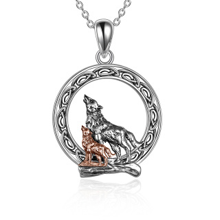Wolf Pendant Necklace 925 Sterling Silver Cubic Zirconial Wolf Moon Necklace-59