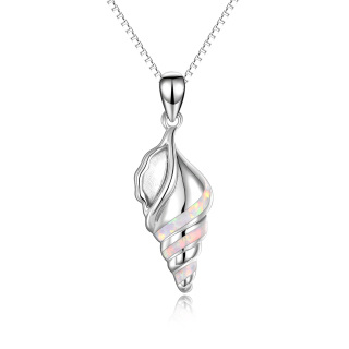 Sterling Silver Opal Conch Box Chain Necklace for Women-1