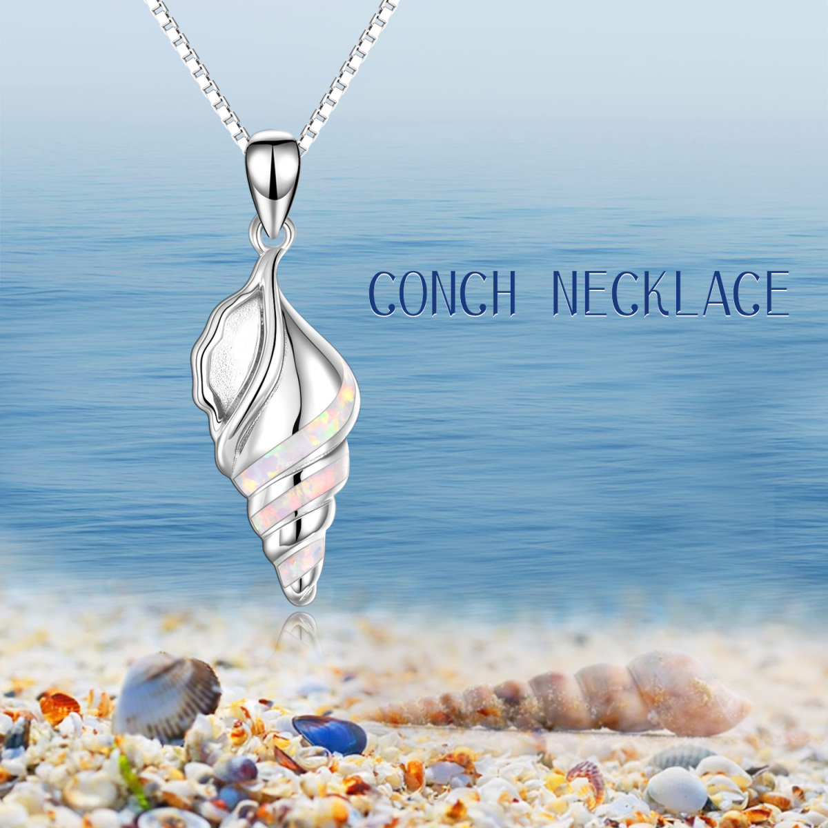 Sterling Silver Opal Conch Box Chain Necklace for Women-6