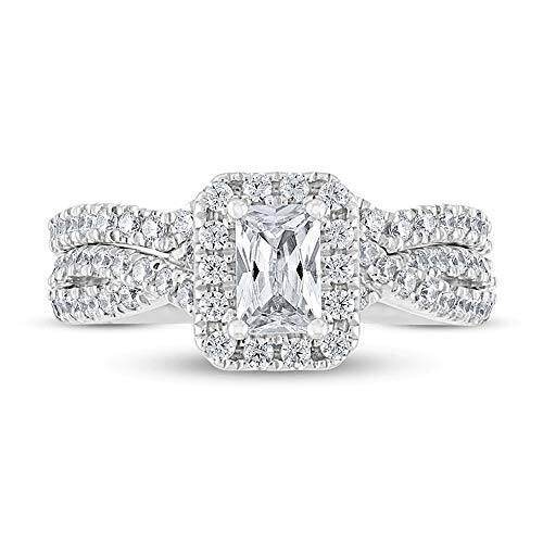 10K Or Blanc 1 à 6 CT Ensemble de Mariée à Coupe Rayonnante-1