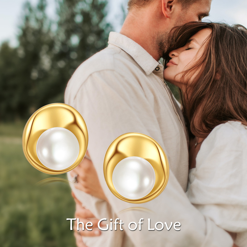 Brincos de pino com contas de ouro 10K-4