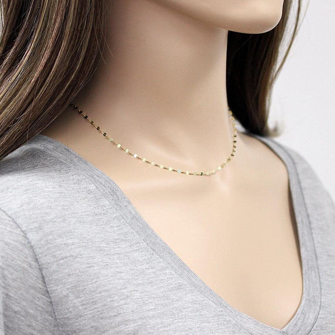 10K Gold 1.8Mm Dainty Italian Mirror Link Chain Lip Chain For Women-2