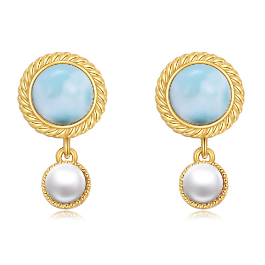 Boucles d'oreilles pendantes en or vermeil et perles de pierre Lalimar pour femmes