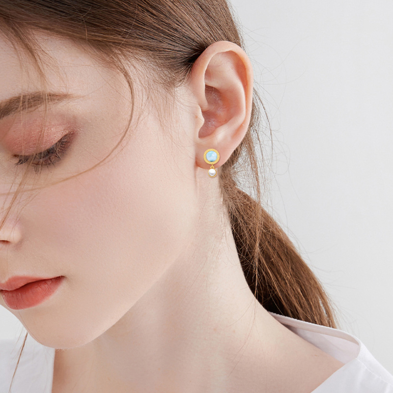 Brincos de gota de pérola com pedra lalimar de ouro vermeil para mulheres-2