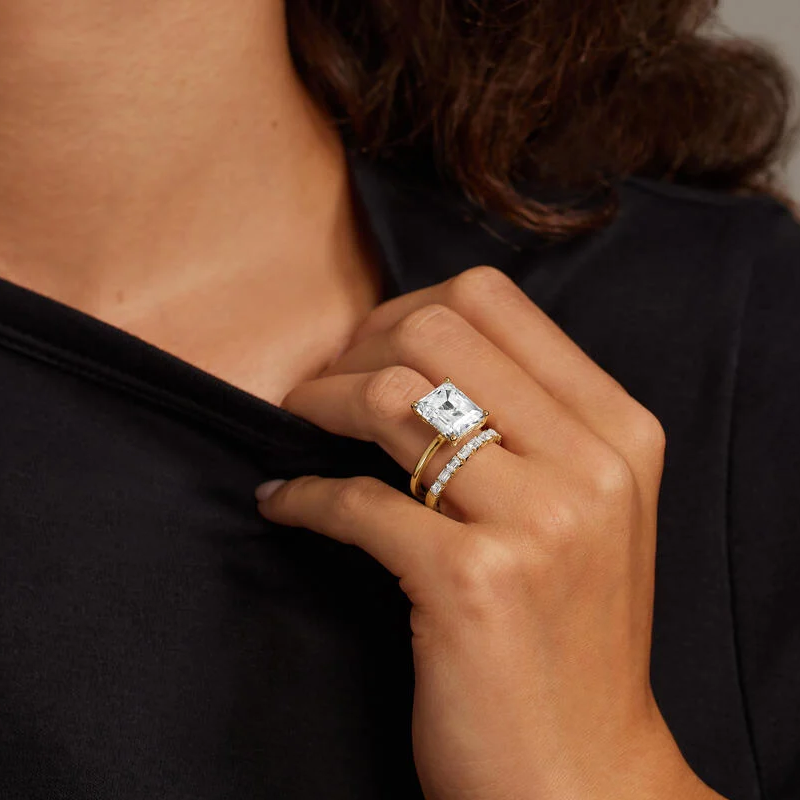 Anel de casamento personalizado com diamante criado em laboratório e esmeralda, cor D, pureza VVS1-VS1, certificado IGI 3EX, ouro branco 10K, 1 CT.T.W.-2